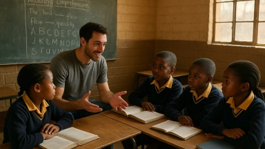 Volunteer educating children