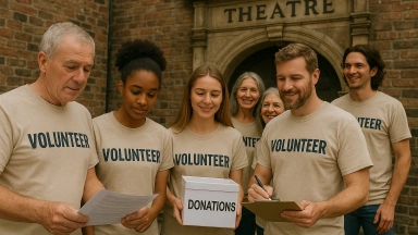 Volunteers theatre teamwork donations