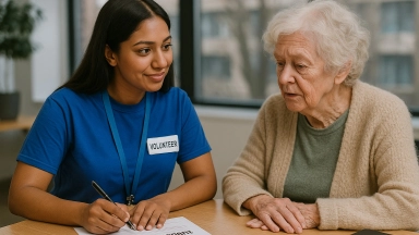Volunteer assisting elderly assessment