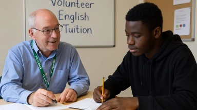 Volunteer teaching English compassionately