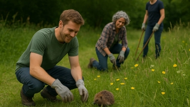 Volunteers protecting hedgehog habitat