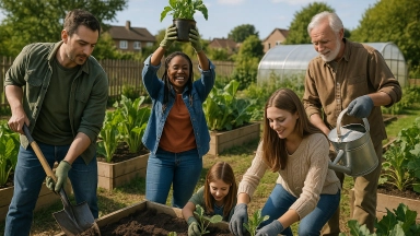 Community gardening volunteer teamwork